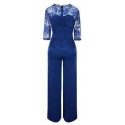 Women's Jumpsuit Lace Solid Color Round Neck Elegant Party Prom Wide Leg Regular Fit 3/4 Length Sleeve Lace Sleeves Green Black Blue S M L Fall -Outlet Suit Skirt Fit Store qabjuj1644474054981