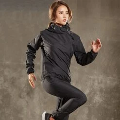 Women's Sauna Suit Tracksuit 2 Piece Full Zip Athletic Winter Long Sleeve Quick Dry Moisture Wicking Weight Loss Fitness Gym Workout Running Sportswear Activewear Color Block Black Green Rosy Pink -Outlet Suit Skirt Fit Store qbijlu1591605621012