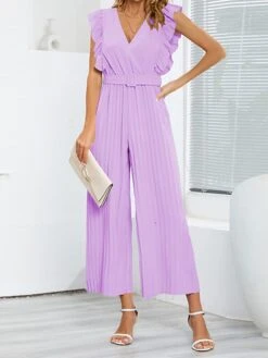 Jumpsuit For Woman Ruffle Solid Color V Neck Streetwear Holiday Vacation Regular Fit Sleeveless Black White Blue S M L Spring -Outlet Suit Skirt Fit Store qcnsbk1674008855628