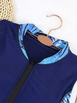 Women's Swimwear Rash Guard Diving Normal Swimsuit Patchwork Printing Plant Blue Padded High Neck Bathing Suits New Vacation Holiday -Outlet Suit Skirt Fit Store qeevhg1690879817041