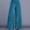 Women's Wide Leg Pants Trousers Baggy Long Pleated Baggy Micro-elastic Mid Waist Streetwear Simple Outdoor Vacation Rice White Peacock Blue M L Summer Spring