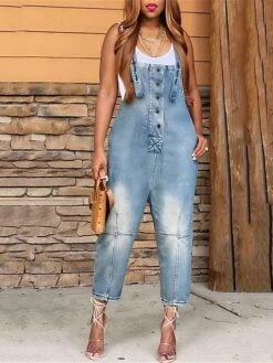 Women‘s Overall Pocket Solid Color Denim Square Neck Streetwear Daily Vacation Regular Fit Sleeveless Black Navy Blue Dusty Blue S M L Fall -Outlet Suit Skirt Fit Store qikncs1690941130801