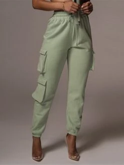 Women‘s Cargo Khaki Pants Trousers Full Length Cotton Micro-elastic High Waist Fashion Streetwear Street Daily Apple Green Black S M Fall Winter -Outlet Suit Skirt Fit Store qizrov1693811774102