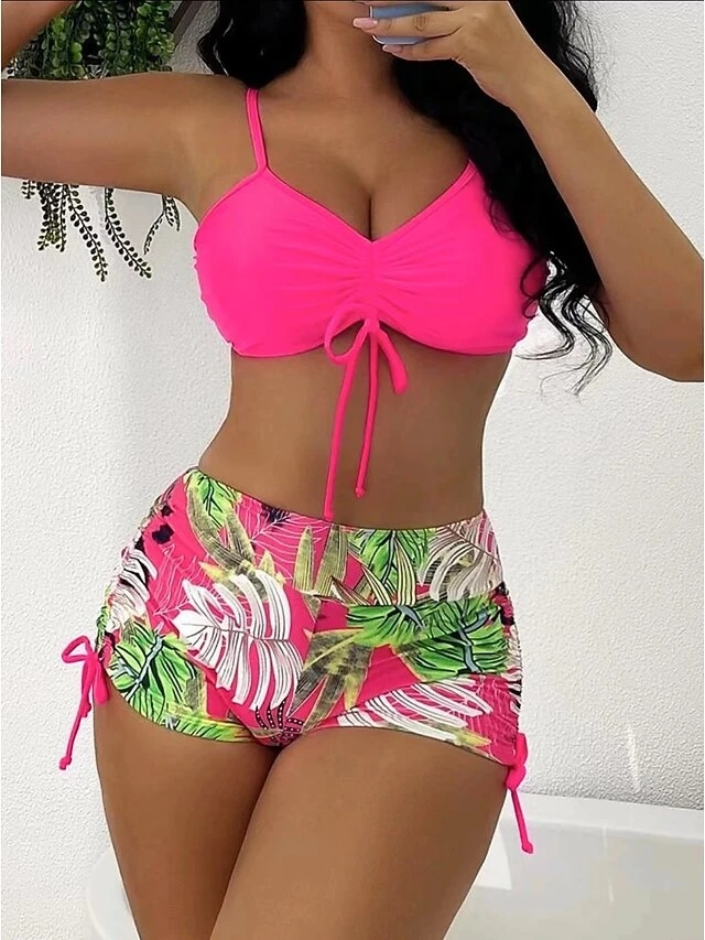 6 Colors High Waist Bikini Women's Swimwear Padded Drawstring Sexy Straps Bikinis Set Leaves Printed 2 Pieces Swimsuit Soft Pads Bathing Suits Beach Wear 1 6 Colors High Waist Bikini Women's Swimwear Padded Drawstring Sexy Straps Bikinis Set Leaves Printed 2 Pieces Swimsuit Soft Pads Bathing Suits Beach Wear