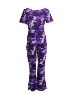 Women's Jumpsuit Pocket Print Camo / Camouflage Crew Neck Streetwear Street Daily Regular Fit Half Sleeve Black Purple Green S M L Summer -Outlet Suit Skirt Fit Store qqrqst1680596488472