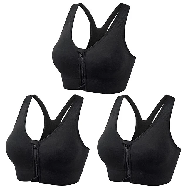 3 Pack Women's High Support Sports Bra Running Bra Seamless Zip Front Racerback Bra Top Padded Yoga Fitness Gym Workout Breathable Shockproof Quick Dry Khaki Black White Solid Colored 14 3 Pack Women's High Support Sports Bra Running Bra Seamless Zip Front Racerback Bra Top Padded Yoga Fitness Gym Workout Breathable Shockproof Quick Dry Khaki Black White Solid Colored - Image 14