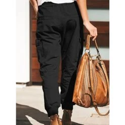 Women's Cargo Pants Pants Trousers Baggy Cuffed Cargo Drawstring Baggy Multiple Pockets Plain Comfort Full Length Casual Weekend Fashion Black Green Mid Waist Micro-elastic -Outlet Suit Skirt Fit Store qsepdd1678865787587