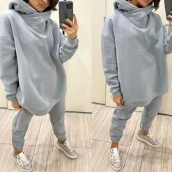 Women's 2 Piece Tracksuit Sweatsuit Street Athleisure Winter Long Sleeve Thermal Warm Breathable Moisture Wicking Fitness Running Jogging Sportswear Solid Colored Hoodie Track Pants Dark Grey -Outlet Suit Skirt Fit Store qwdxjo1634725090286