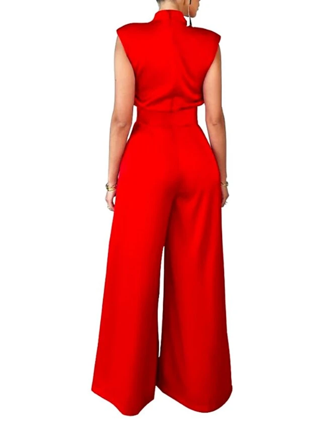 Women Party Jumpsuit Clean Fit Dressy Solid Color Turtleneck Vacation Regular Fit Sleeveless Red Apricot Black S M L SpringFall(Without Belt) 6 Women Party Jumpsuit Clean Fit Dressy Solid Color Turtleneck Vacation Regular Fit Sleeveless Red Apricot Black S M L SpringFall(Without Belt) - Image 6