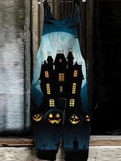 Women's Jumpsuit Halloween Print Floral Crew Neck Holiday Daily Going Out Straight Loose Fit Strap Blue S M L Summer