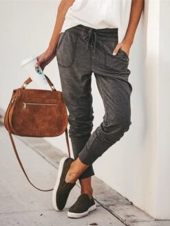 Women's Cargo Pants Sweatpants Chinos Full Length Cotton Blend Pocket Micro-elastic High Waist Fashion Streetwear Street Daily Black Wine S M Fall & Winter