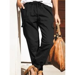 Women's Cargo Pants Baggy Full Length Cotton Blend Pocket Baggy Mid Waist Streetwear Casual / Sporty Outdoor Weekend Black Army Green S M Summer Spring &Fall -Outlet Suit Skirt Fit Store qxwolm1618291291546