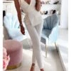 Women's Jumpsuit Solid Color V Neck Business Work Business Pencil Regular Fit Sleeveless White S M L Spring