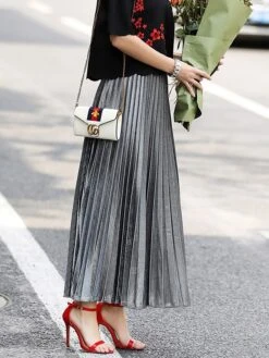 Women's Skirt Swing Long Skirt Maxi Silver Black Red Blue Skirts Pleated Streetwear Summer Holiday Weekend S M L 15 Women's Skirt Swing Long Skirt Maxi Silver Black Red Blue Skirts Pleated Streetwear Summer Holiday Weekend S M L -Outlet Suit Skirt Fit Store rbetye1664353460841