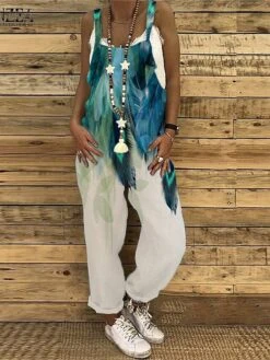 Women's Jumpsuit Print Floral Crew Neck Holiday Going Out Weekend Straight Loose Fit Strap Sleeveless Wine Blue Purple S M L Summer