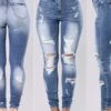 Women's Jeans Skinny Pants Trousers Full Length Denim Side Pockets Cut Out Micro-elastic Fashion Casual Daily Blue S M