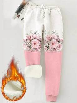 Women's Fleece Lined Sweatpants Joggers Full Length Pocket Print Micro-elastic Fashion Soft Daily Vacation Light Pink S 3XL Fall Winter