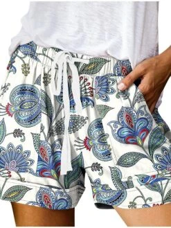 Women's Shorts Pearl White Shorts Boho Casual Daily Wear Short Outdoor Floral S M L XL XXL