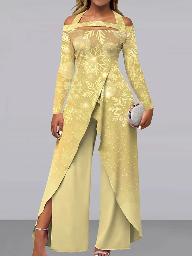 Women's Jumpsuit Print Gradient Off Shoulder Holiday Wedding Party Wide Leg Regular Fit Long Sleeve Black Gold Light Blue S M L All Seasons 2 Women's Jumpsuit Print Gradient Off Shoulder Holiday Wedding Party Wide Leg Regular Fit Long Sleeve Black Gold Light Blue S M L All Seasons - Image 2