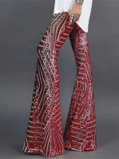 Women's Bootcut Bell Bottom Pants Trousers Full Length Sequins Micro-elastic High Waist Fashion Streetwear Party Street Silver Black Gold S M Summer Fall -Outlet Suit Skirt Fit Store rgxfkf1693295360887