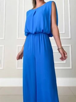 Women's Jumpsuit Backless High Waist Solid Color Crew Neck Streetwear Office Work Regular Fit Sleeveless Black Blue Fuchsia S M L Summer -Outlet Suit Skirt Fit Store rgxmvi1679469209125