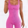 Women's Romper Backless Solid Color Square Neck Active Home Sport Regular Fit Sleeveless Plum Red Black White S M L Fall