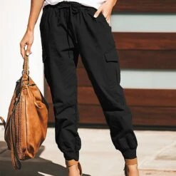 Women's Cargo Pants Pants Trousers Baggy Cuffed Cargo Drawstring Baggy Multiple Pockets Plain Comfort Full Length Casual Weekend Fashion Black Green Mid Waist Micro-elastic -Outlet Suit Skirt Fit Store rlzvch1663044350296