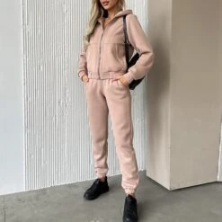 Women's Tracksuit Sweatsuit 2 Piece Athletic Winter Long Sleeve Thermal Warm Breathable Moisture Wicking Fitness Running Jogging Sportswear Activewear Solid Colored Black White Pink -Outlet Suit Skirt Fit Store roxupu1692180982795