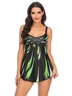 Women's Swimwear Swim Dress 2 Piece Plus Size Swimsuit High Waist Stripe Slim For Big Busts Stripes / Ripples Purple Green Rainbow Padded Strap Bathing Suits Sexy Beach Wear Sexy -Outlet Suit Skirt Fit Store rprvky1615621778928