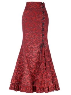Women's Mermaid Long Skirt Maxi Black White Pink Red Skirts Ruffle Layered Jacquard Vintage Chirstmas Daily Party