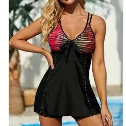 Women's Swimwear Tankini Swim Dress 2 Piece Plus Size Swimsuit Stripe Striped Red Blue Green Tank Top Bathing Suits Sports Summer -Outlet Suit Skirt Fit Store rrnsch1672128415001