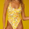 Women's Swimwear One Piece Bikini Normal Swimsuit Push Up High Waisted Flower Printing Yellow Pink Red Blue Green Padded Scoop Neck Bathing Suits New Sexy Casual