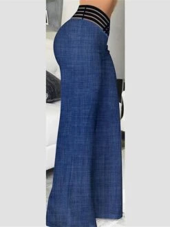 Women's Wide Leg Pants Trousers Full Length Faux Denim High Cut Hole High Elasticity High Waist Fashion Streetwear Party Street Blue S M Fall & Winter -Outlet Suit Skirt Fit Store rutuqo1692949227721