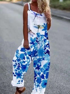 Women's Overall Print Floral Square Neck Casual Daily Vacation Harem Loose Fit Sleeveless White Yellow Light Green S M L Summer