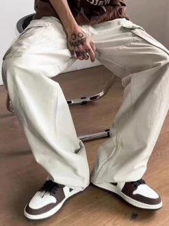 Men‘s Cargo Khaki parachute Pants Trousers Trousers Full Length Faux Linen Baggy Micro-elastic High Waist Sports Chino Casual Daily Black Apricot M L Spring &Fall -Outlet Suit Skirt Fit Store rxcllr1660103158742