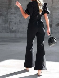 Women‘s Jumpsuit Cut Out Solid Color DenimV Neck Streetwear Daily Vacation Regular Fit Short Sleeve Black Blue S M L Spring -Outlet Suit Skirt Fit Store rxhkmj1677225493399