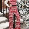 Women's Overall Pocket Print Geometric Square Neck Holiday Christmas Daily Xmas Regular Fit Sleeveless Red Green S M L Fall