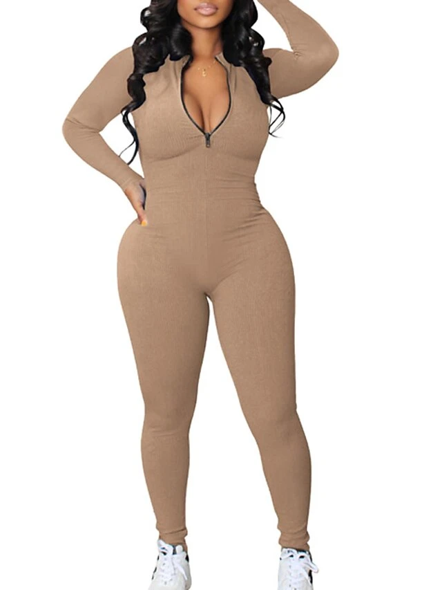 Women's Jumpsuit Zipper Solid Color V Neck Active Street Sport Regular Fit Long Sleeve Blue Khaki Dark Gray S M L Winter 6 Women's Jumpsuit Zipper Solid Color V Neck Active Street Sport Regular Fit Long Sleeve Blue Khaki Dark Gray S M L Winter - Image 6
