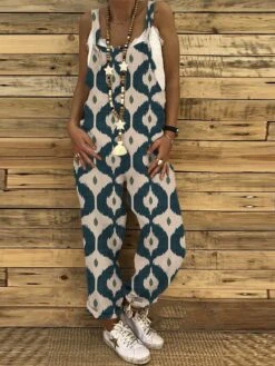 Women's Overall Print Geometric U Neck Holiday Daily Vacation Straight Regular Fit Sleeveless Sleeveless Light Green Pink Blue S M L Summer
