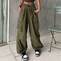 Women‘s Cargo Parachute pants Trousers Baggy Full Length Baggy Micro-elastic High Waist Fashion Casual Daily ArmyGreen Black S M Spring &Fall -Outlet Suit Skirt Fit Store sevbqf1659455882370