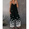 Women's Jumpsuit Floral Deep U Casual Holiday Weekend Straight Regular Fit Spaghetti Strap Black S M L Spring
