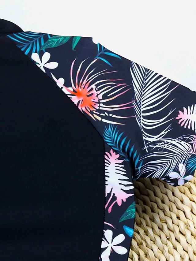 Women's Swimwear Rash Guard Diving Normal Swimsuit Half Zip Printing Floral Black Padded High Neck Bathing Suits New Vacation Holiday 8 Women's Swimwear Rash Guard Diving Normal Swimsuit Half Zip Printing Floral Black Padded High Neck Bathing Suits New Vacation Holiday - Image 8