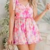 Women's Romper Print Floral V Neck Streetwear Street Daily Regular Fit Sleeveless Pink S M L Summer