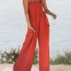Women's Jumpsuits Casual Summer Pocket Red Solid Color Square Neck Streetwear Holiday Going Out Regular Fit Strap Black White S M L