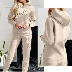 Women's Tracksuit Sweatsuit Activewear Set Winter Lace Up Drawstring Heart Hoodie Pink Khaki Fleece Yoga Running Thermal Warm Moisture Wicking Sport Activewear / Athletic / Athleisure
