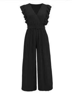 Jumpsuit For Woman Ruffle Solid Color V Neck Streetwear Holiday Vacation Regular Fit Sleeveless Black White Blue S M L Spring -Outlet Suit Skirt Fit Store skqtkd1674008860432