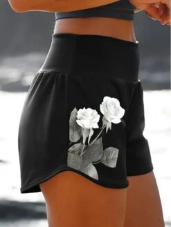 Women's Shorts Black Mid Waist Fashion Designer Casual Weekend Print Micro-elastic Short Comfort Flower / Floral S M L XL XXL