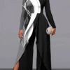 Women's Jumpsuit Print Geometric Off Shoulder Elegant Wedding Party Wide Leg Regular Fit Long Sleeve Black S M L All Seasons