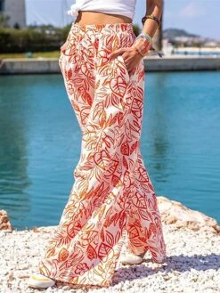 Women's Wide Leg Chinos Pants Trousers Black Pink Fall Winter Orange High Waist Streetwear Casual / Sporty Daily Wear Vacation Going Out Pocket Full Length Comfort Floral S M L XL 2XL -Outlet Suit Skirt Fit Store srldts1690443465471