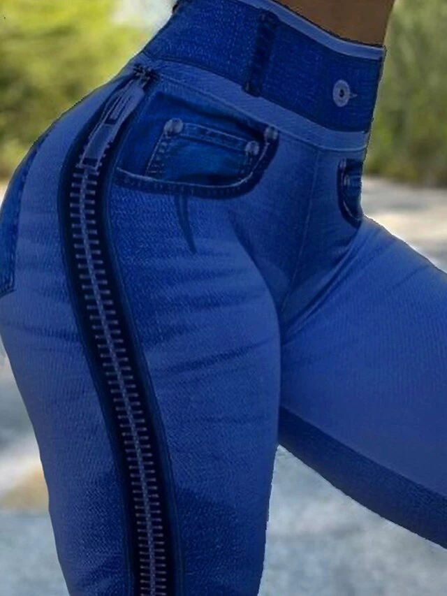 Women's Pants Trousers Leggings Full Length Faux Denim Micro-elastic Active Fashion Outdoor Causal Light Blue Black S M 4 Women's Pants Trousers Leggings Full Length Faux Denim Micro-elastic Active Fashion Outdoor Causal Light Blue Black S M - Image 4